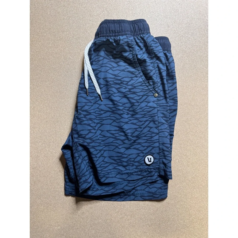 Lululemon Men's Swim Trunks Shorts Blue Black Patterned Drawstring Pockets‎
